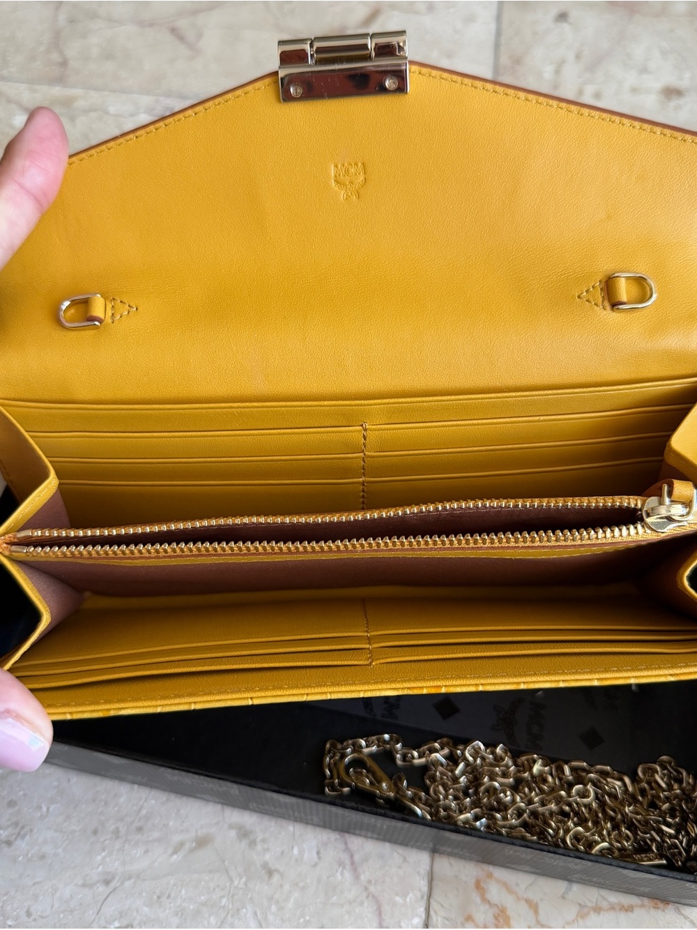 MCM Mustard Yellow Croc-Embossed Mini Chain Shoulder Bag - USED TWICE - Picture 2 of 7
